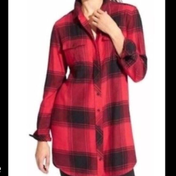 ATHLETA Trail to Town Tunic Shirt Dress Red Black Plaid Size Small - Picture 4 of 10